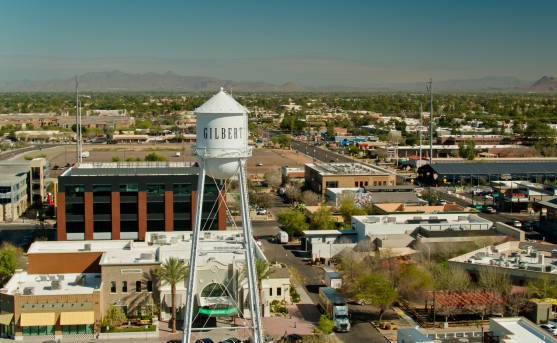 Aerial shot of Downtown Gilbert, Arizona on a clear sunny day

Authorization was obtained from the FAA for this operation in restricted airspace.